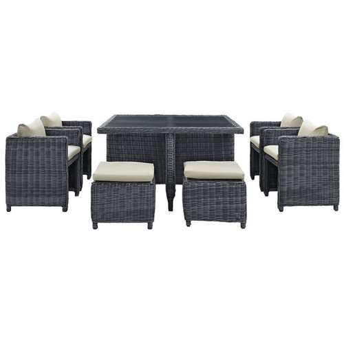 Modway Furniture Summon Beige Square 9pc Outdoor Sunbrella Dining Sets