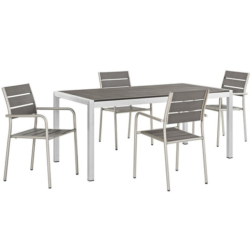 Modway Furniture Shore Silver Gray 5pc Outdoor Dining Set