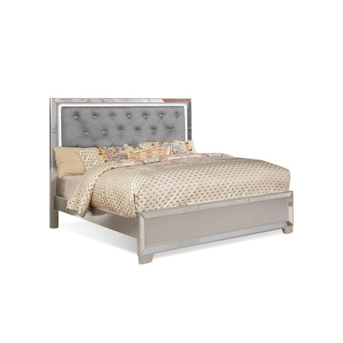 Bella Esprit Belisa Metallic Silver Velvet Queen Bed with LED Lightning