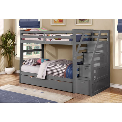 Bella Esprit Cosmo Gray Twin Over Twin Staircase Bunk Beds