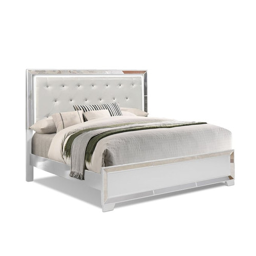Bella Esprit Belisa White Faux Leather Queen Bed with LED Lightning
