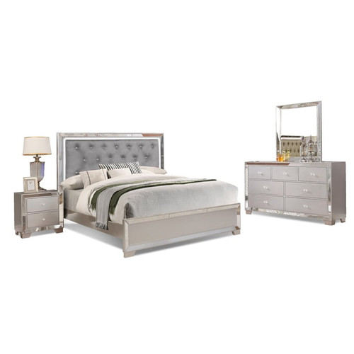 Bella Esprit Belisa Metallic Silver Velvet 4pc Bedroom Set with Queen Bed
