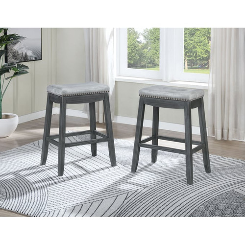 2 Bella Esprit Grey Fabric Saddle Bar Stools