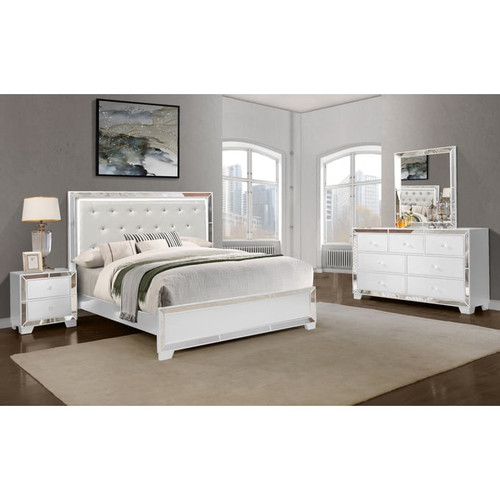 Bella Esprit Belisa White Faux Leather 4pc Bedroom Set with Queen Bed