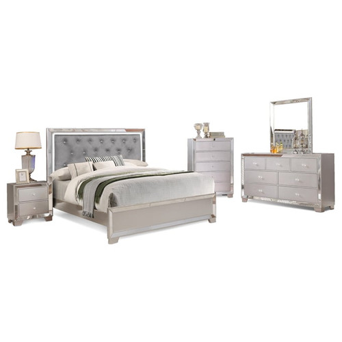 Bella Esprit Belisa Metallic Silver Velvet 5pc Bedroom Set with Queen Bed