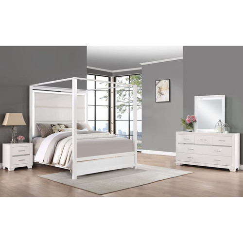 Bella Esprit Reve Belle Denali White Tall 4pc Canopy Bedroom Sets