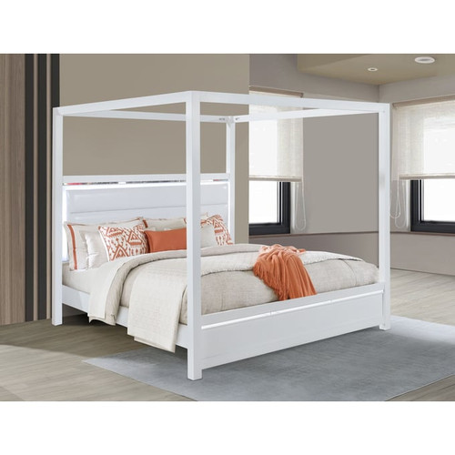 Bella Esprit Denali White Faux Leather Queen Canopy Bed