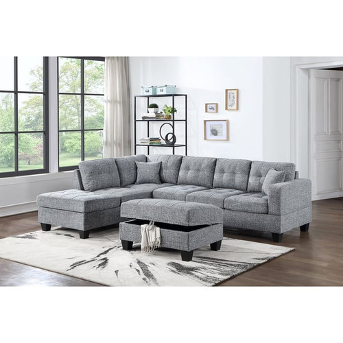 Bella Esprit Kayden Dark Grey Reversible Chaise Sectional with Ottoman