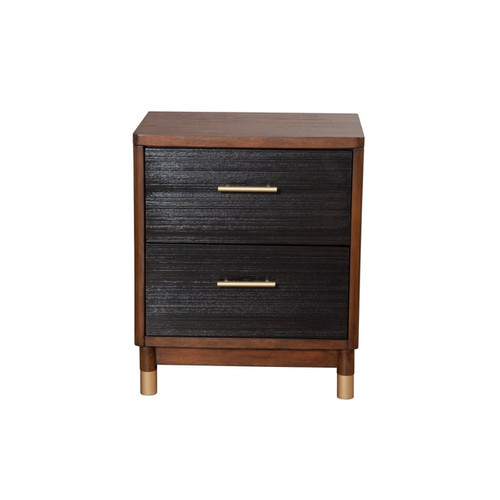 Alpine Furniture Belham Dark Walnut Black 2 Drawer Nightstand