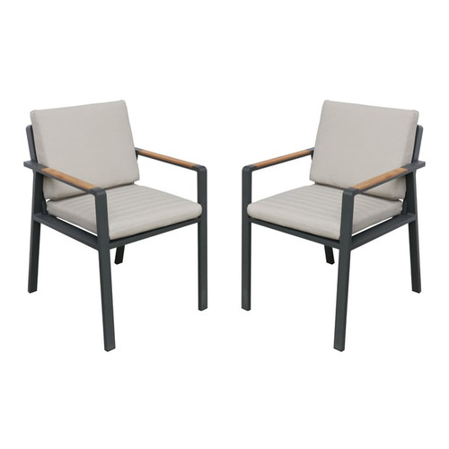 2 Armen Living Nofi Taupe Outdoor Patio Dining Chairs