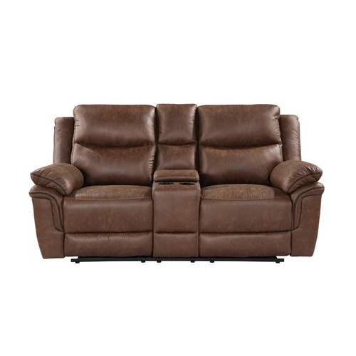 New Classic Furniture Ryland Brown Dual Recliners Loveseat with Console
