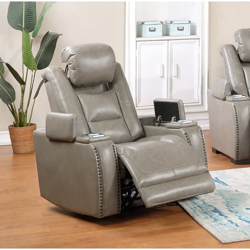 New Classic Furniture Breckenridge Light Gray Glider Recliner with Power Footrest and Headrest