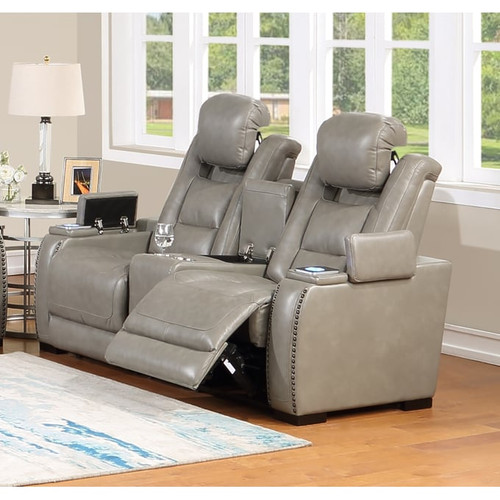 New Classic Furniture Breckenridge Light Gray Console Loveseat with Power Footrest and Headrest