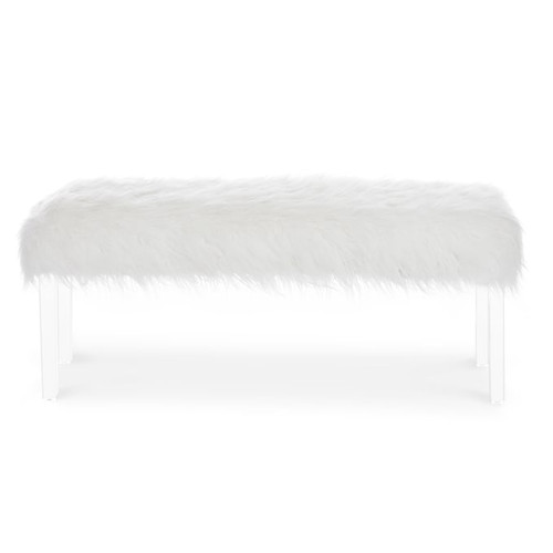 New Classic Furniture Marilyn White Upholstered Glam Faux Fur Bench