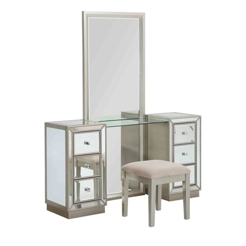 Coast to Coast Elsinore Champagne Six Drawer Console with Mirror and Stool