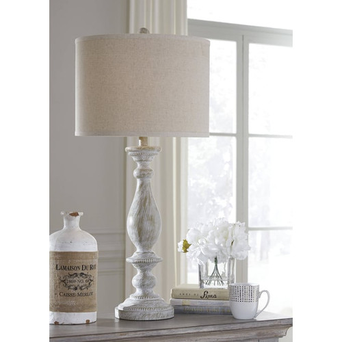 2 Ashley Furniture Bernadate Whitewash Poly Table Lamps