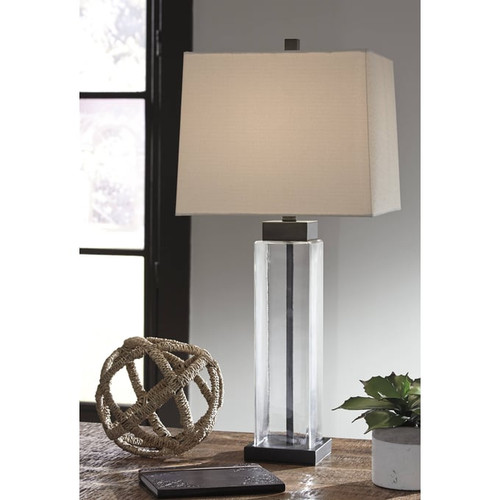 2 Ashley Furniture Alvaro Bronze Clear Glass Table Lamps