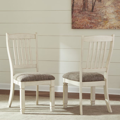 2 Ashley Furniture Bolanburg Antique White Upholstered Dining Side Chairs