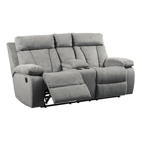 Ashley Furniture Mitchiner Fog Double Reclining Console Loveseat