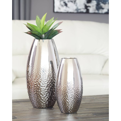Ashley Furniture Dinesh Silver 2pc Vase Set