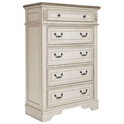 Ashley Furniture Realyn Chipped White Five Drawer Chest