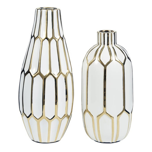 Ashley Furniture Mohsen Gold White 2pc Vase Set