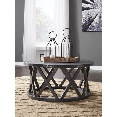 Ashley Furniture Sharzane Grayish Brown Round Cocktail Table