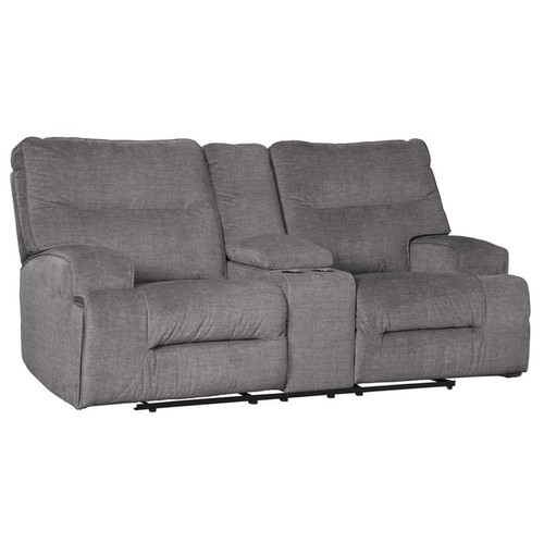 Ashley Furniture Coombs Charcoal Double Reclining Loveseat With Console