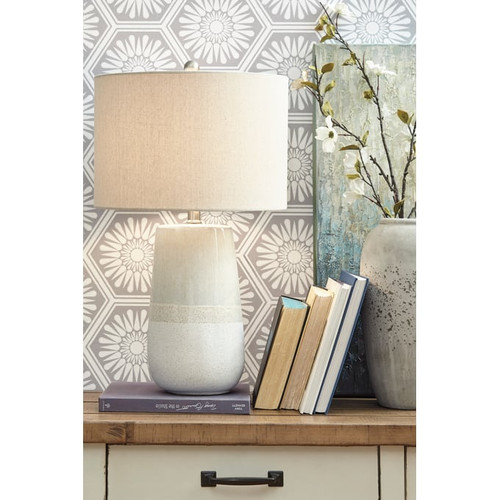 Ashley Furniture Shavon Beige Ceramic Table Lamp