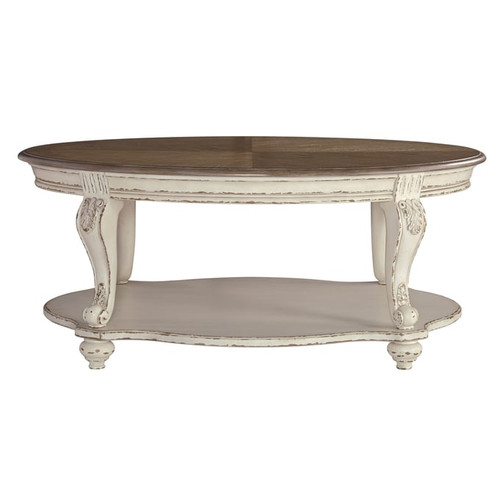 Ashley Furniture Realyn White Brown Oval Cocktail Table
