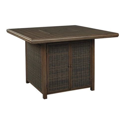 Ashley Furniture Paradise Trail Medium Brown Square Bar Table With Fire Pit