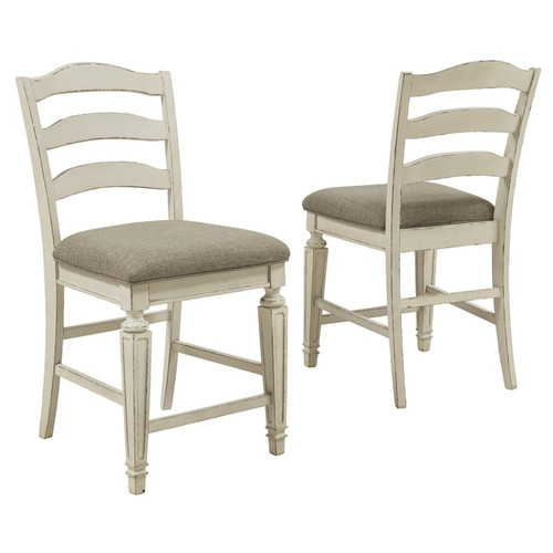 2 Ashley Furniture Realyn Chipped White Upholstered Barstools