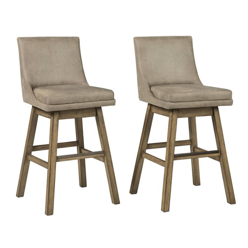 2 Ashley Furniture Tallenger Beige Tall Upholstered Swivel Barstools