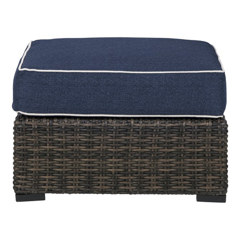 Ashley Furniture Grasson Lane Brown Blue Cushion Ottoman