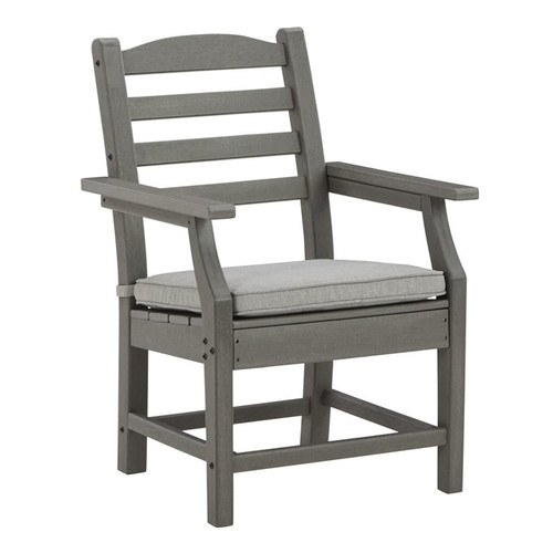 2 Ashley Furniture Visola Gray Outdoor Dining Arm Chairs With Cushion