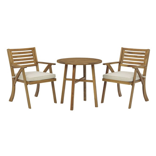 Ashley Furniture Vallerie Brown Wood 3pc Bistro Set With Cushion