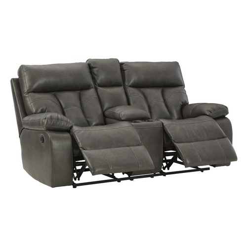 Ashley Furniture Willamen Quarry PU Reclining Loveseat With Console