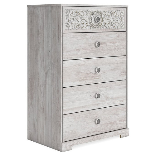 Ashley Furniture Paxberry Whitewash Wood Five Drawer Chest