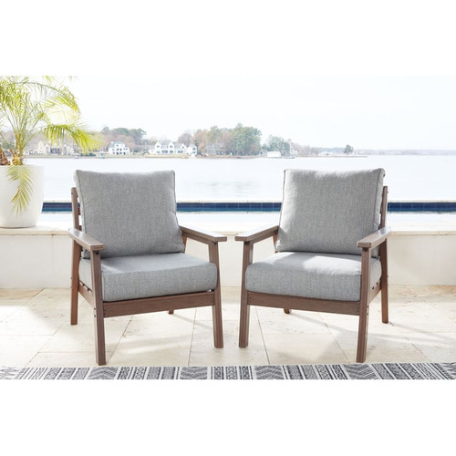 2 Ashley Furniture Emmeline Beige Brown Lounge Chairs With Cushion