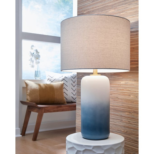 Ashley Furniture Lemrich White Teal Ceramic Table Lamp