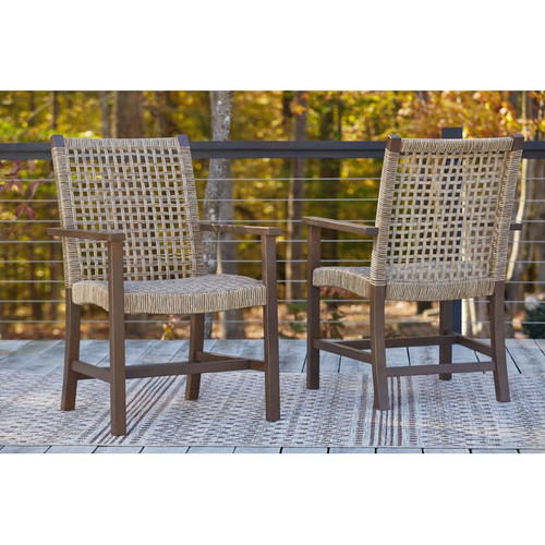 2 Ashley Furniture Germalia Brown Outdoor Dining Arm Chairs