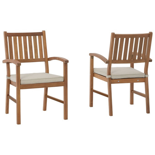 2 Ashley Furniture Janiyah Light Brown Outdoor Dining Arm Chairs