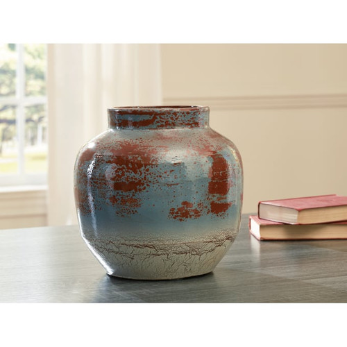 Ashley Furniture Turkingsly Spice Teal Antique White Glaze Vase