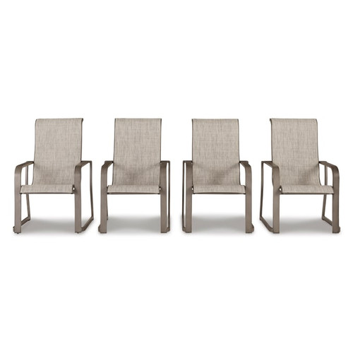 4 Ashley Furniture Beach Front Beige Outdoor Dining Sling Arm Chairs