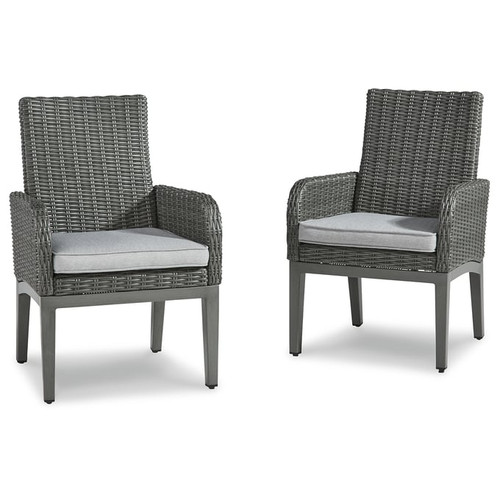 2 Ashley Furniture Elite Park Gray Outdoor Dining Arm Chairs With Cushion