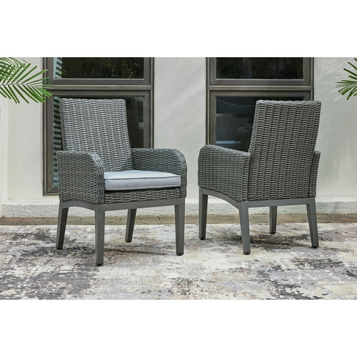 2 Ashley Furniture Elite Park Gray Outdoor Dining Arm Chairs With Cushion