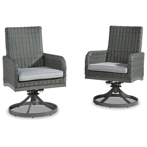 2 Ashley Furniture Elite Park Gray Swivel Outdoor Dining Chairs With Cushion