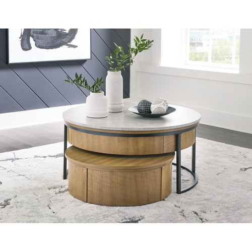 Ashley Furniture Fridley Gray Brown Black 2pc Nesting Cocktail Table