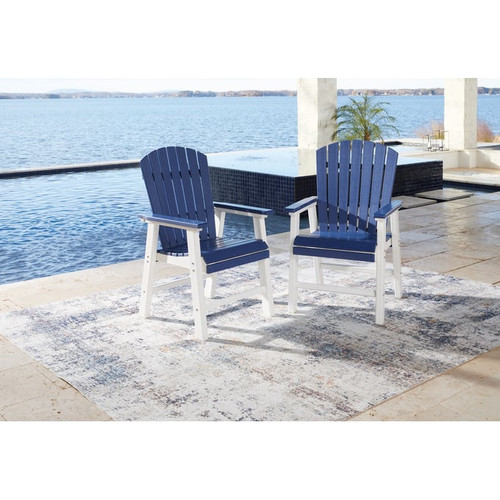 2 Ashley Furniture Toretto Blue White Outdoor Dining Arm Chairs