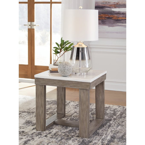 Ashley Furniture Loyaska Brown Ivory Square End Table